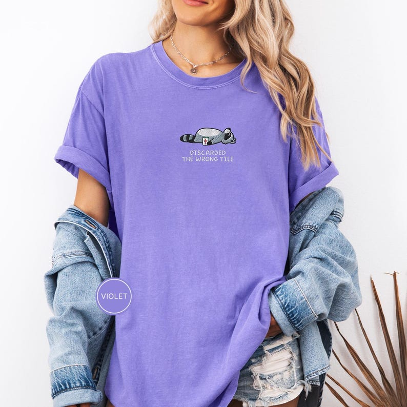 Embroidered Funny Mahjong Raccoon Shirt - Mahjong Gift, Mah Jong Shirt, American Mahjong, Mahjong Lover Gift, Mahjong Player Tee, Mahjongg Violet