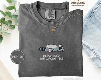 Embroidered Funny Mahjong Raccoon Shirt - Mahjong Gift, Mah Jong Shirt, American Mahjong, Mahjong Lover Gift, Mahjong Player Tee, Mahjongg