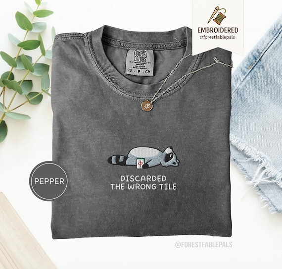 Embroidered Funny Mahjong Raccoon Shirt - Mahjong Gift, Mah Jong Shirt, American Mahjong, Mahjong Lover Gift, Mahjong Player Tee, Mahjongg
