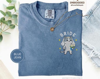 Embroidered Cat Bride Shirt - Comfort Colors®, Bride To Be Funny Cat Lover Shirt, Embroidered Bride Tshirt - B-1-Center, Bridal Shower Gifts