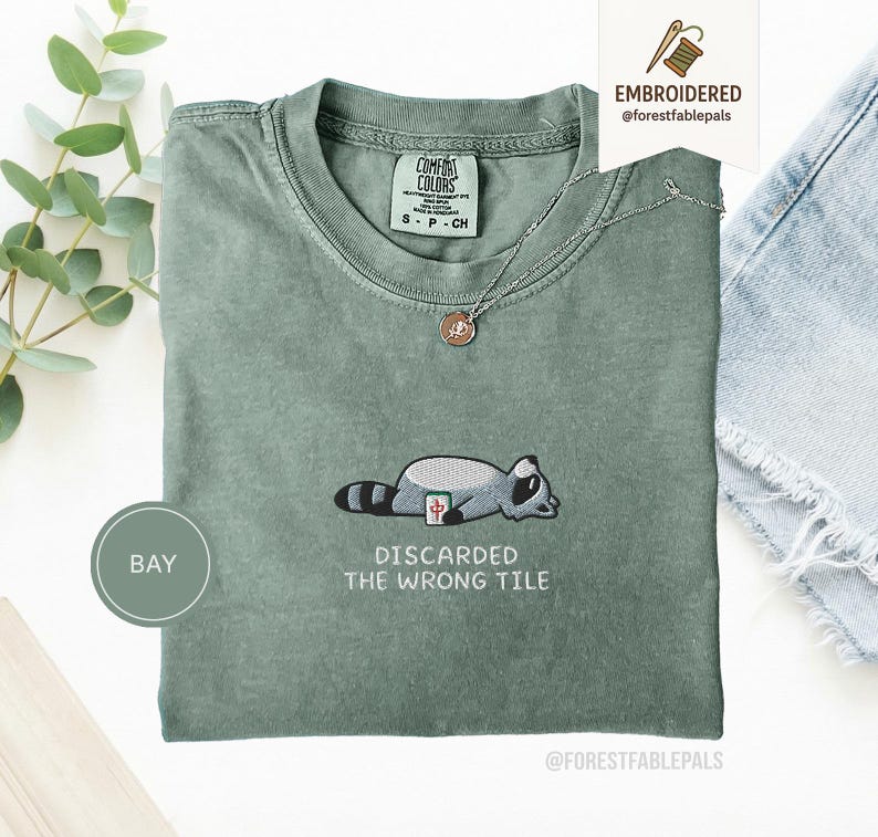 Embroidered Funny Mahjong Raccoon Shirt - Mahjong Gift, Mah Jong Shirt, American Mahjong, Mahjong Lover Gift, Mahjong Player Tee, Mahjongg Bay