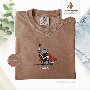 Funny Anteater Sword Shirt, Embroidered Huzzah Anteater Shirt, Medieval Animal Tee, Renaissance Faire, Cute Anteater Gift, Comfort Colors Espresso