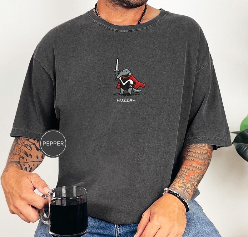 Funny Anteater Sword Shirt, Embroidered Huzzah Anteater Shirt, Medieval Animal Tee, Renaissance Faire, Cute Anteater Gift, Comfort Colors image 7