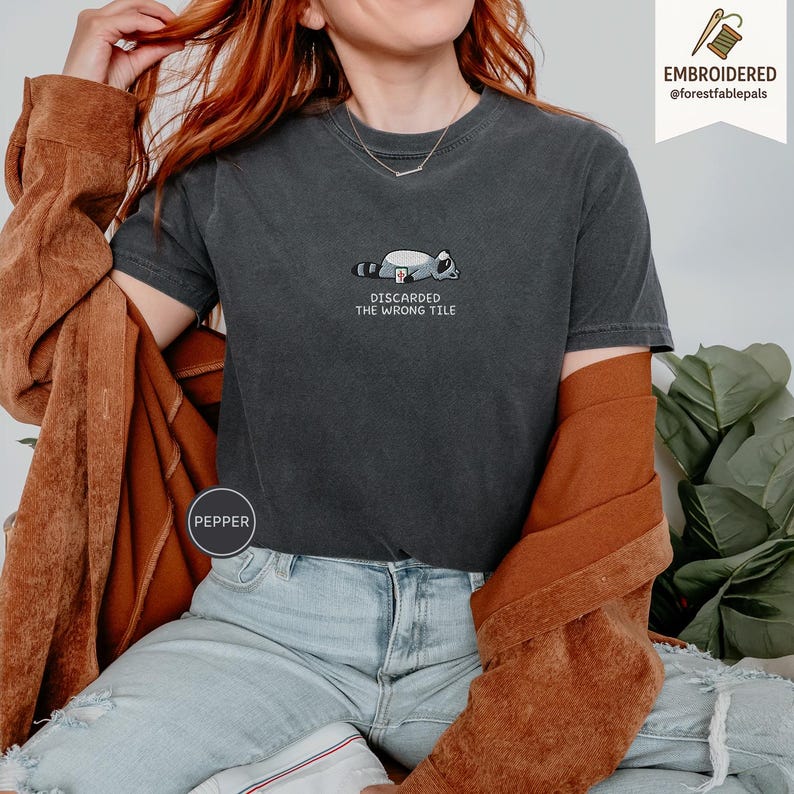 Embroidered Funny Mahjong Raccoon Shirt - Mahjong Gift, Mah Jong Shirt, American Mahjong, Mahjong Lover Gift, Mahjong Player Tee, Mahjongg image 3