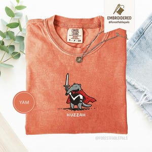 Funny Anteater Sword Shirt, Embroidered Huzzah Anteater Shirt, Medieval Animal Tee, Renaissance Faire, Cute Anteater Gift, Comfort Colors Yam