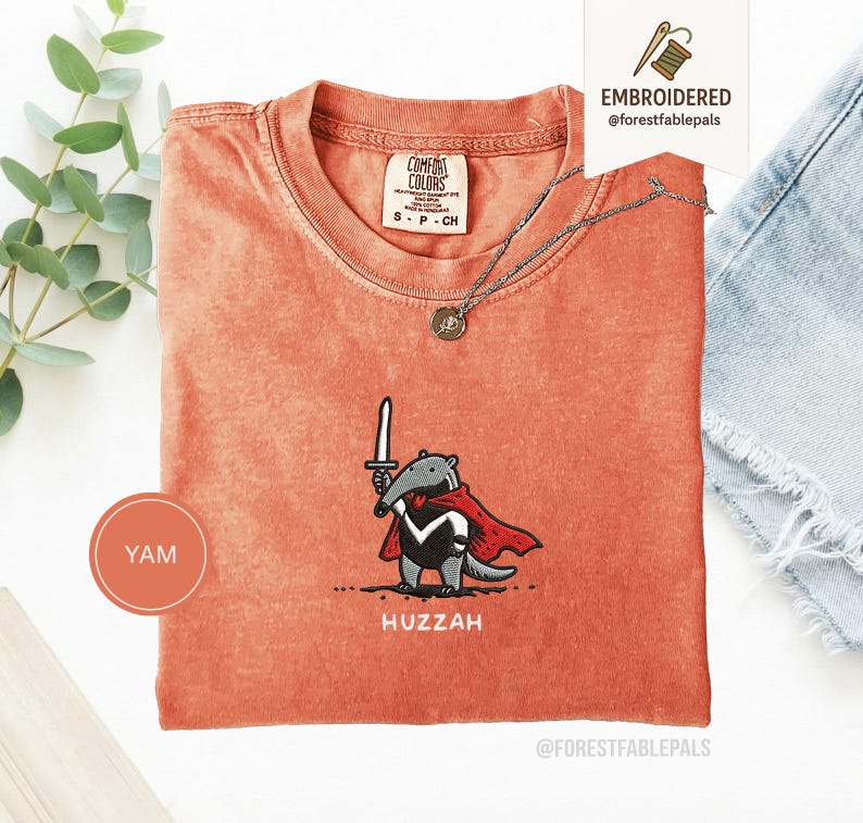 Funny Anteater Sword Shirt, Embroidered Huzzah Anteater Shirt, Medieval Animal Tee, Renaissance Faire, Cute Anteater Gift, Comfort Colors Yam