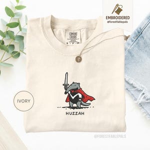 Funny Anteater Sword Shirt, Embroidered Huzzah Anteater Shirt, Medieval Animal Tee, Renaissance Faire, Cute Anteater Gift, Comfort Colors Ivory