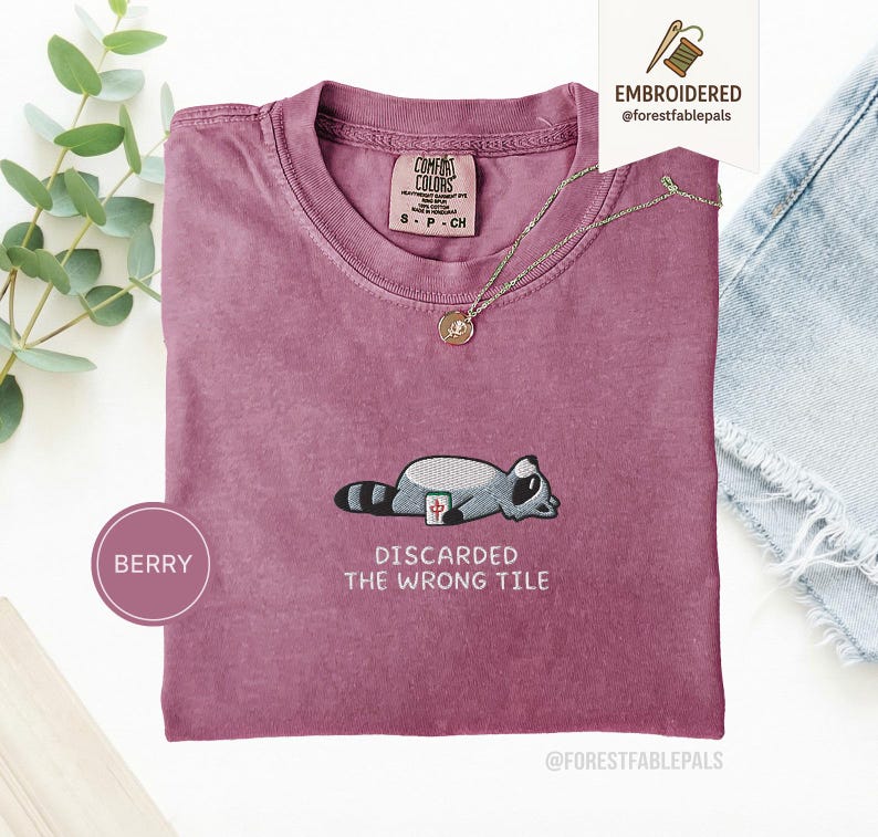 Embroidered Funny Mahjong Raccoon Shirt - Mahjong Gift, Mah Jong Shirt, American Mahjong, Mahjong Lover Gift, Mahjong Player Tee, Mahjongg Berry
