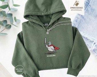 Embroidered Pigeon Hoodie - Huzzah Hoodie, Ren Faire Clothing, DnD Hoodie, Medieval Hoodie, DnD Gift, Renaissance Fair, Renaissance Faire