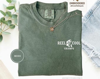 Embroidered Comfort Colors Grandpa Fishing Shirt, Christmas Gift for Fisherman, Pregnancy Announcement Grandpa, Reel Cool Gramps Shirt