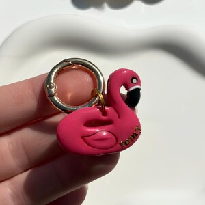 Handmade Flamingo Pool Floaty Pet ID Tag, Summer Tropical Custom Clay Dog Tag