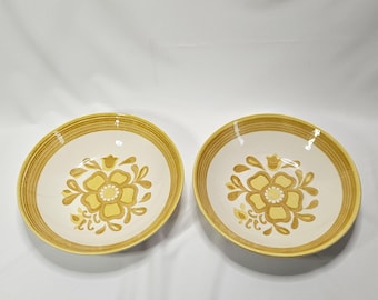 Royal China Cavalier Ironstone, Damsel pattern, two 9" yellow floral serving bowls