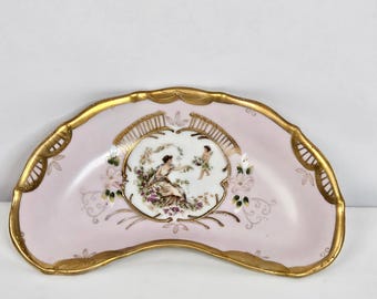 Vintage Ardalt Lenwile Fine China lavender and gold hand painted crescent dish
