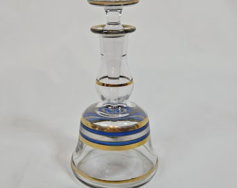 Vintage Perfume decanter with gold and blue stripes, 6 inches tall