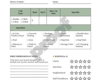Apartment Tour Tracker | Rental Checklist (High Resolution Download)