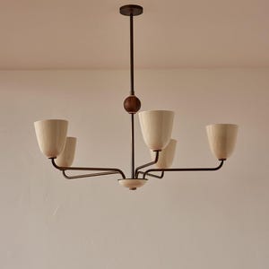 1950s Mid-Century Modern Brass Chandelier | Mid Century Elikei 5-Light Pendant | Stilnovo Ceiling Fixture Fixture