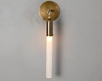 Glass Tube Wall Sconce: Antique Brass Modern Light Fixture