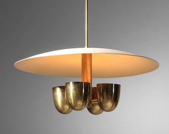 Lámpara colgante Sputnik italiana de mediados de siglo de 4 luces, moderna, de latón en bruto, de la década de 1950.