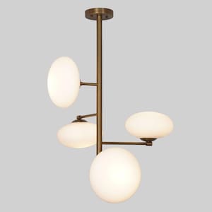 Modern Brass Chandelier Mid Century Style Four Globe Brass Sputnik Handmade Chandelier Brass Ceiling Pendant Light Fixture.