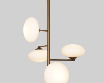 Modern Brass Chandelier Mid Century Style Four Globe Brass Sputnik Handmade Chandelier Brass Ceiling Pendant Light Fixture.