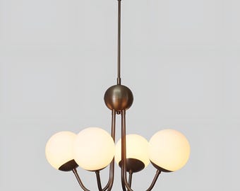 Modern Italian Stilnovo Five-Arms 1950s Mid-century Light Sputnik Style Celling Pendant Light Fixture Lighting Glass Globe Chandelier