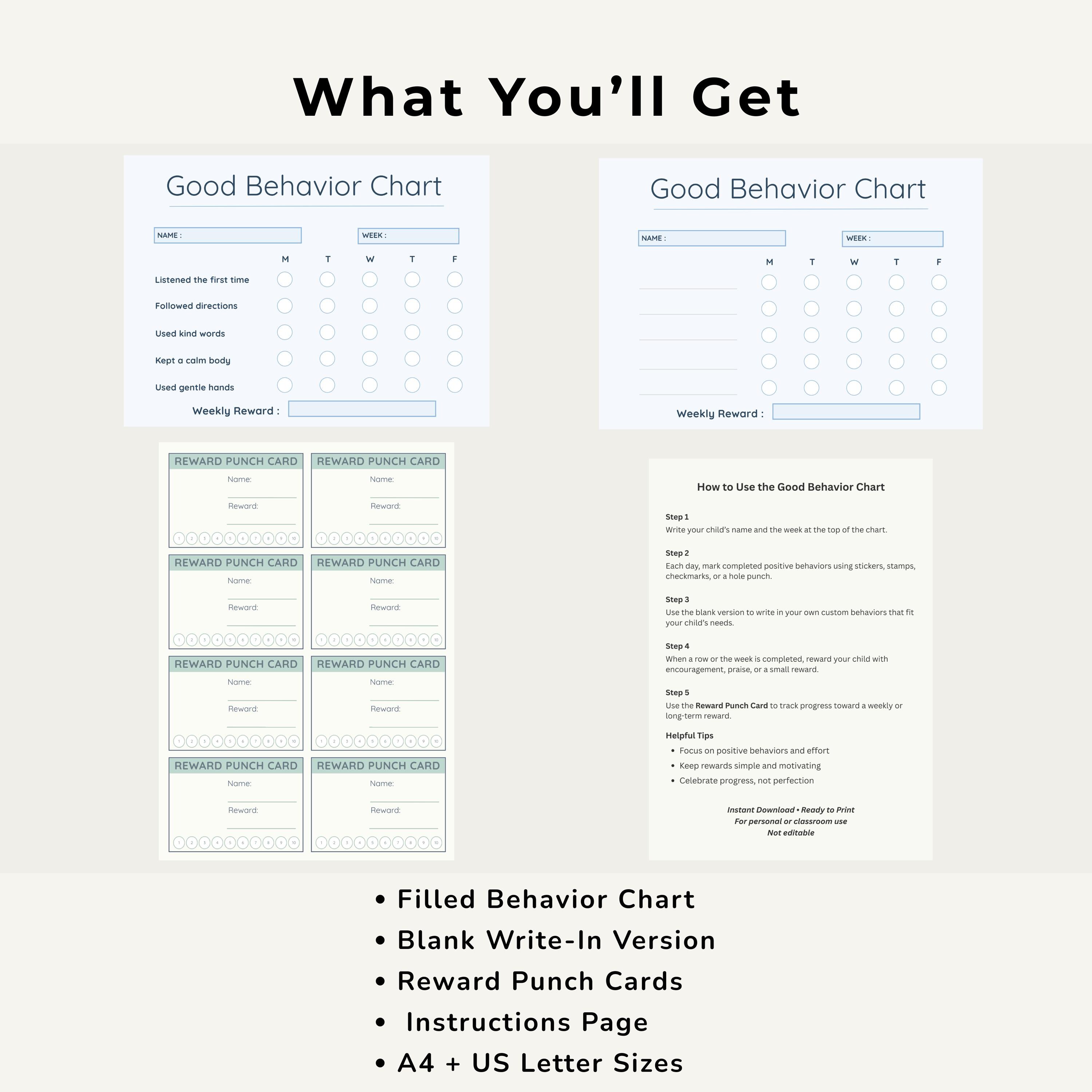 Good Behavior Value Pack | Printable Reward Chart & Punch Cards | Kids ...