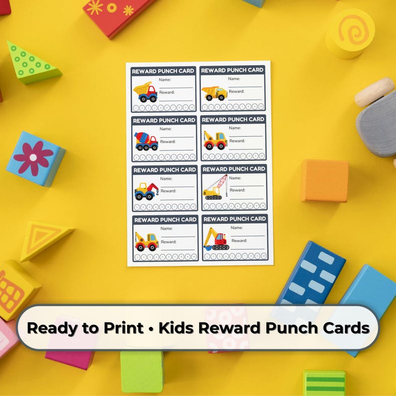 Construction Reward Cards • Printable Punch Card Set • A4 & US Letter ...