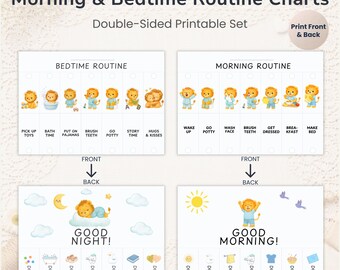 Morning & Bedtime Routine Charts for Kids | Double-Sided Printable PDF