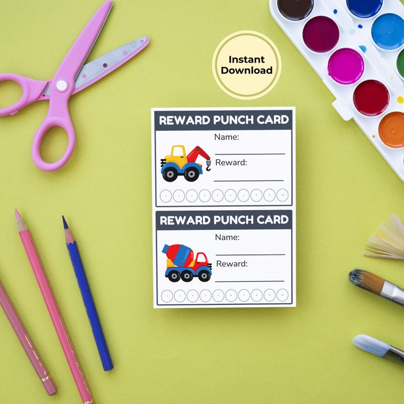 Construction Reward Cards • Printable Punch Card Set • A4 & US Letter ...