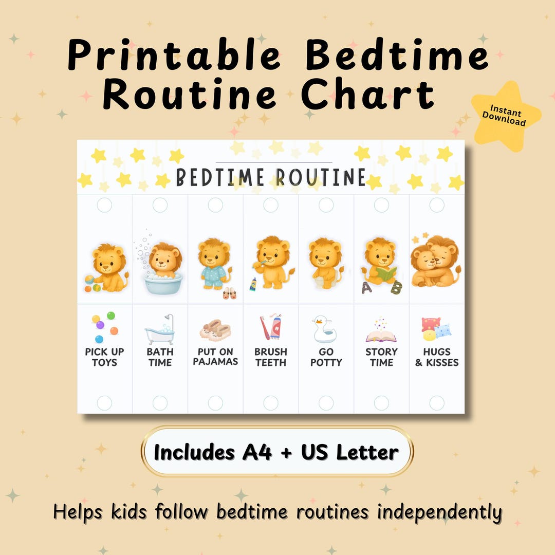 Kids Bedtime Routine Chart Printable | Toddler Nighttime Checklist ...