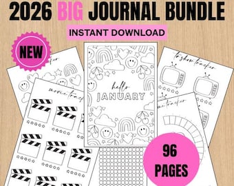 2026 Big Journal Bundle, Yearly Tracker Bundle, Printable Journal, Mood Tracker Pages, A4 Letter Size & A5 Journal Size,Daily Weekly Planner