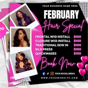 February Hair Special Flyer, February Booking Flyer, February Books Open, February Hair Flyer, Valentine Booking Flyer, Book Now Flyer
