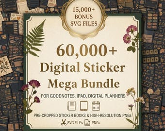 Digital Stickers Bundle Goodnotes, 60,000+ Stickers, 15,000 SVG Files, Planner Stickers, Journal Stickers, PNG Sticker Book, Digital Planner