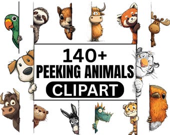 Funny Peeking Animals PNG: 140 PNG, 300 DPI Quirky Animal Faces | Woodland Animals | Nursery Clipart | Quirky Animals Png | Digital Download