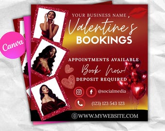 Valentines Day Booking Flyer, February Booking Flyer, Appointment Template, Beauty Booking Template February, Valentines Day Book Now Flyer
