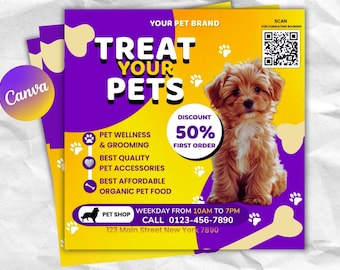 Treat Your Pet Flyer, Pet Care Service Flyer, Pet Grooming Flyer, Pet Care Flyer, Veterinarian Clinic Flyer, Social Media Pet Booking Flyer