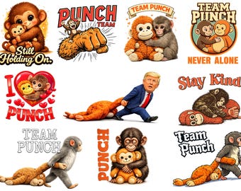 Punch Monkey PNG bundle, 80+ Team Punch PNG, Viral Emotional PNG, Cute Wildlife Png, Baby Monkey Png, Printable Digital Download