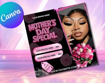 Mother's Day Booking Flyer, Mother's Day Specials, Flyer Template for Hairstylist, Lash Artist, Nail Tech, MUA, Braider, Canva Editable