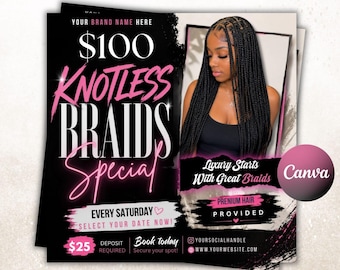 KNOTLESS BRAIDS FLYER, Braids Special Flyer, Braids Pricelist, Braids Special Deal Flyer, Braider Booking Flyer, Braids Flyer Template