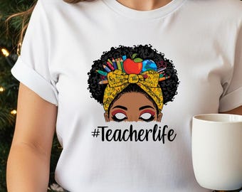 Teacher Life PNG, Black Teacher PNG, Afro Teacher Pencil Bow PNG, Teacher Appreciation Shirt, Teacher Christmas Shirt Png, Digital Download