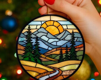 Mountain Range Ornament PNG, Mountain Sunset Ornament PNG, Mountain Landscape Ornament Png, Suncatcher Ornament PNG, Mountain Lover Gift