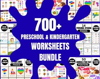 Preschool Leaning Bundle, 700+ Kindergarten Bundle, Printable Activity Worksheets, Math Worksheets, Animals Fun Facts, Educational Posters