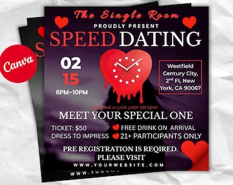 Speed Dating Flyer Template, Valentines Day Party Flyer, Date Night Flyer, Party Club Booking Flyer, Matchmaker Flyer, Singles Event Flyer