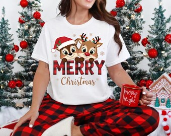 Double Trouble Shirt PNG, Merry Christmas Shirt PNG, Chipmunk Couple Shirt, Holiday Vacation PNG,  Matching Family Xmas Png, Retro T-Shirt