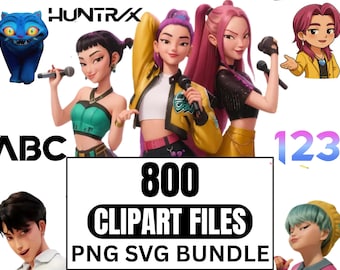 K-Pop Demon Hunters clipartbundel, Kpop png, K Pop anime clipart, Demon Hunters clipart, Huntrix-stijl anime png SVG (digitale download)