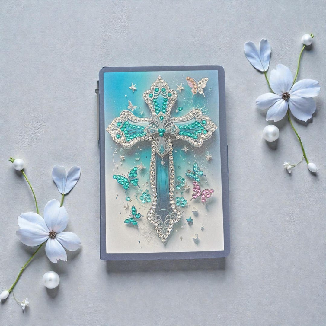 Cross Notebook Jeweled Cross Notebook With Sticky Notes & Pen - Etsy