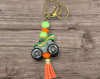 Monster Truck Keychain with Colorful Beads and Tassel