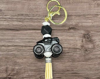 Black Monster Truck Keychain with Beads and Tassel
