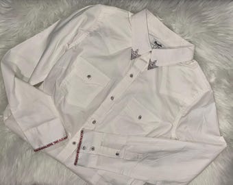 Women's Western Rhinestone Shirt, Red/Silver Embellished