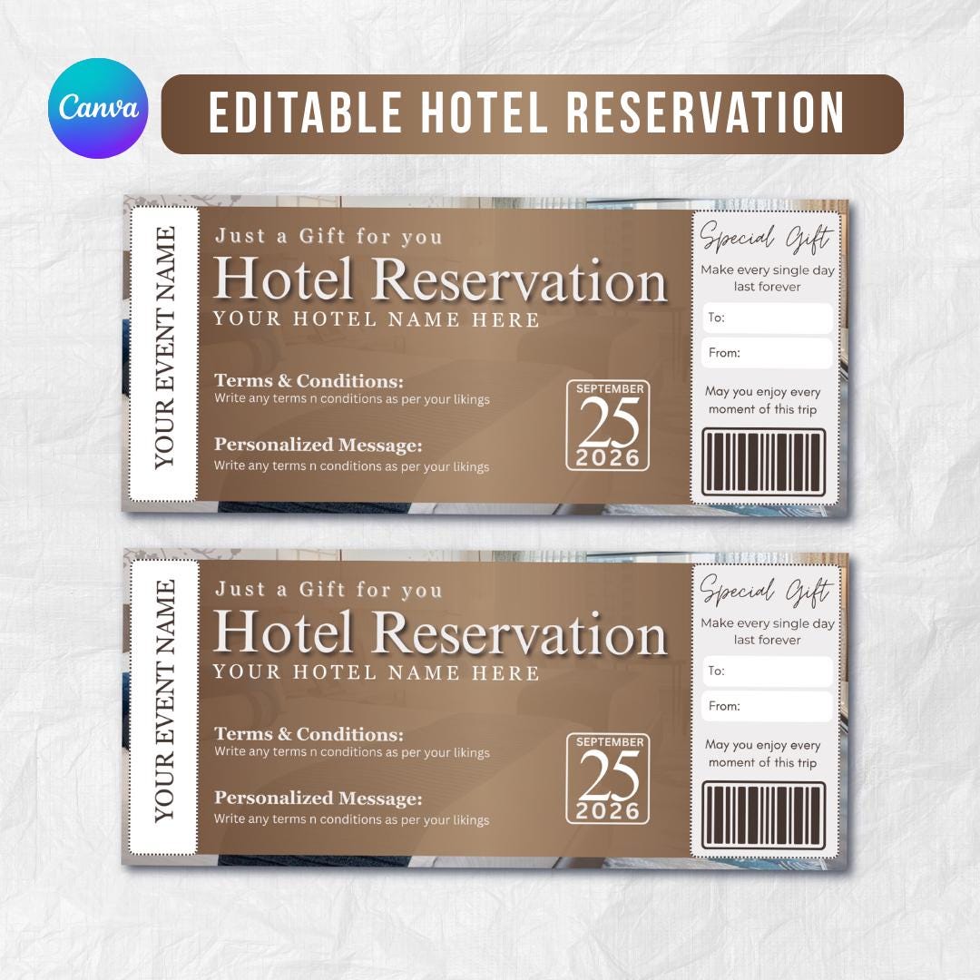 Editable Hotel Reservation Gift Voucher, Staycation Ticket (digital ...